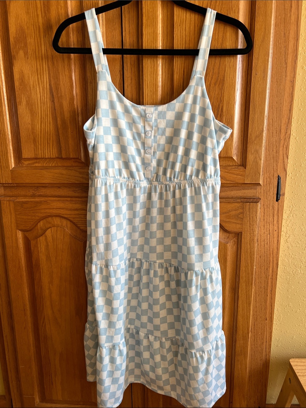 LuLaRoe Light Blue and White Gingham Button Front Top